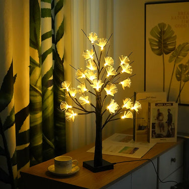 Lumière Pour Arbre À Fleurs En Fibre Optique En Bouleau Blanc-Lampe Veilleuse